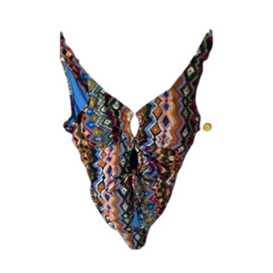 🆕 Ladies size 6 v neck keyhole colourful patterned swimsuit Brand New